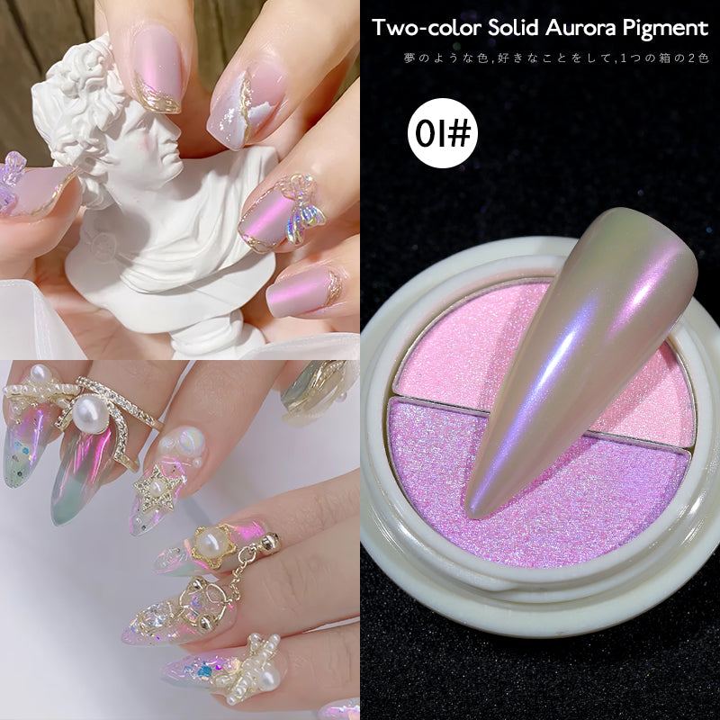 two-color solid  nail chrome powder aurora pigment Mermaid Iridescent Nail Art