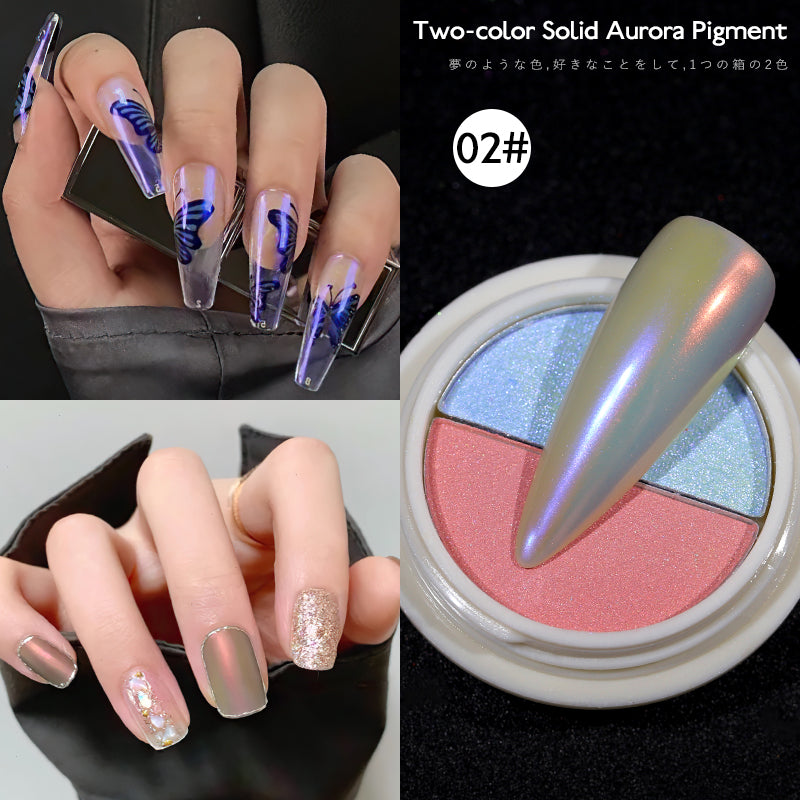 two-color solid  nail chrome powder aurora pigment Mermaid Iridescent Nail Art