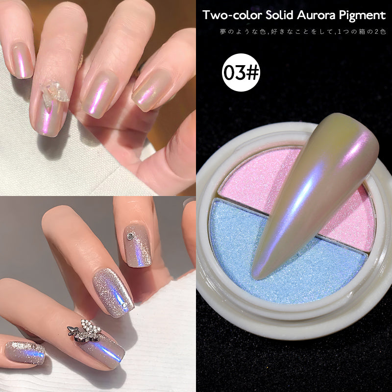 two-color solid  nail chrome powder aurora pigment Mermaid Iridescent Nail Art