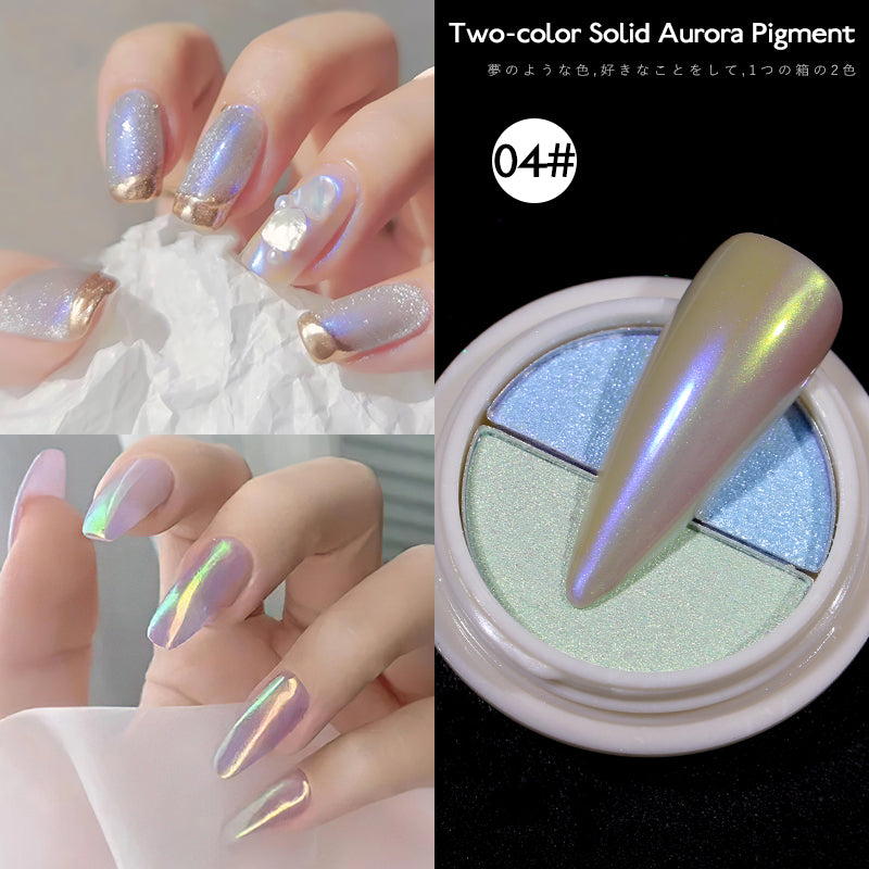 two-color solid  nail chrome powder aurora pigment Mermaid Iridescent Nail Art