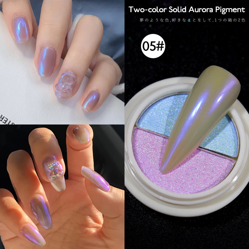 two-color solid  nail chrome powder aurora pigment Mermaid Iridescent Nail Art