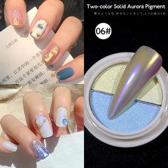 two-color solid  nail chrome powder aurora pigment Mermaid Iridescent Nail Art