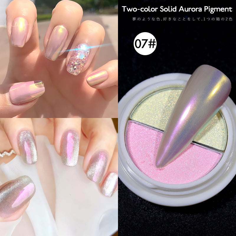 two-color solid  nail chrome powder aurora pigment Mermaid Iridescent Nail Art