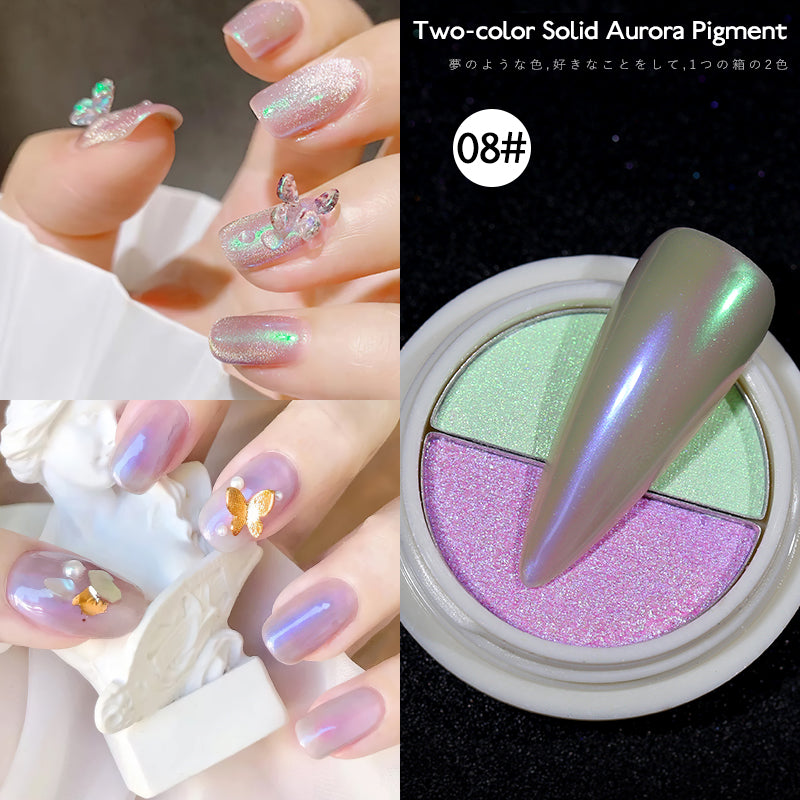 two-color solid  nail chrome powder aurora pigment Mermaid Iridescent Nail Art