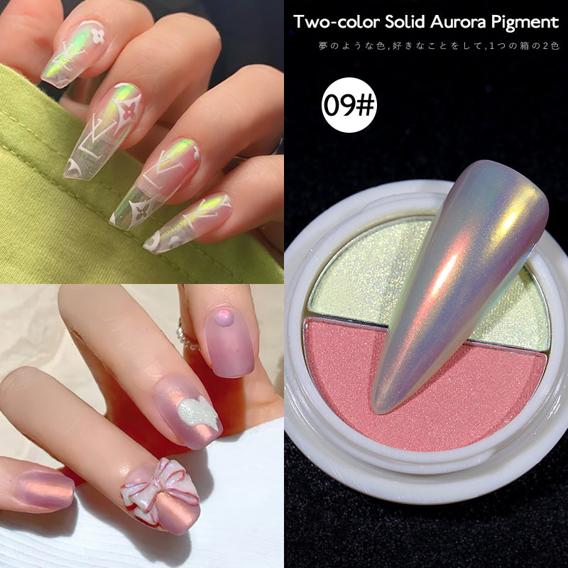 two-color solid  nail chrome powder aurora pigment Mermaid Iridescent Nail Art