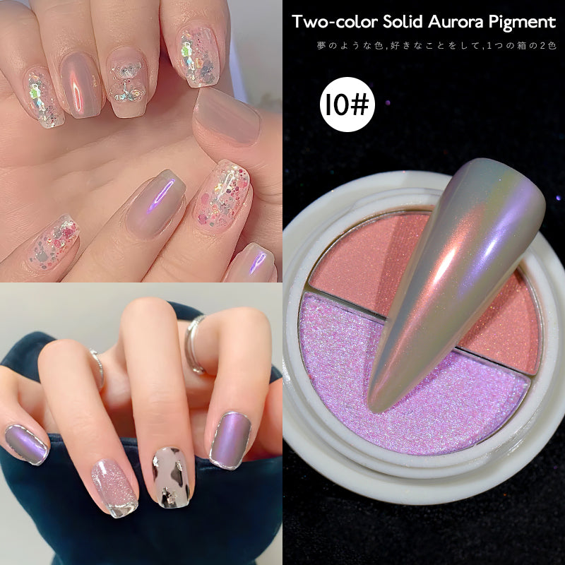 two-color solid  nail chrome powder aurora pigment Mermaid Iridescent Nail Art