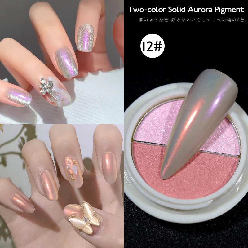 two-color solid  nail chrome powder aurora pigment Mermaid Iridescent Nail Art