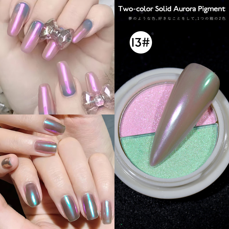 two-color solid  nail chrome powder aurora pigment Mermaid Iridescent Nail Art