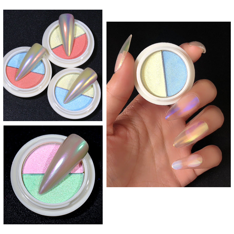 two-color solid  nail chrome powder aurora pigment Mermaid Iridescent Nail Art