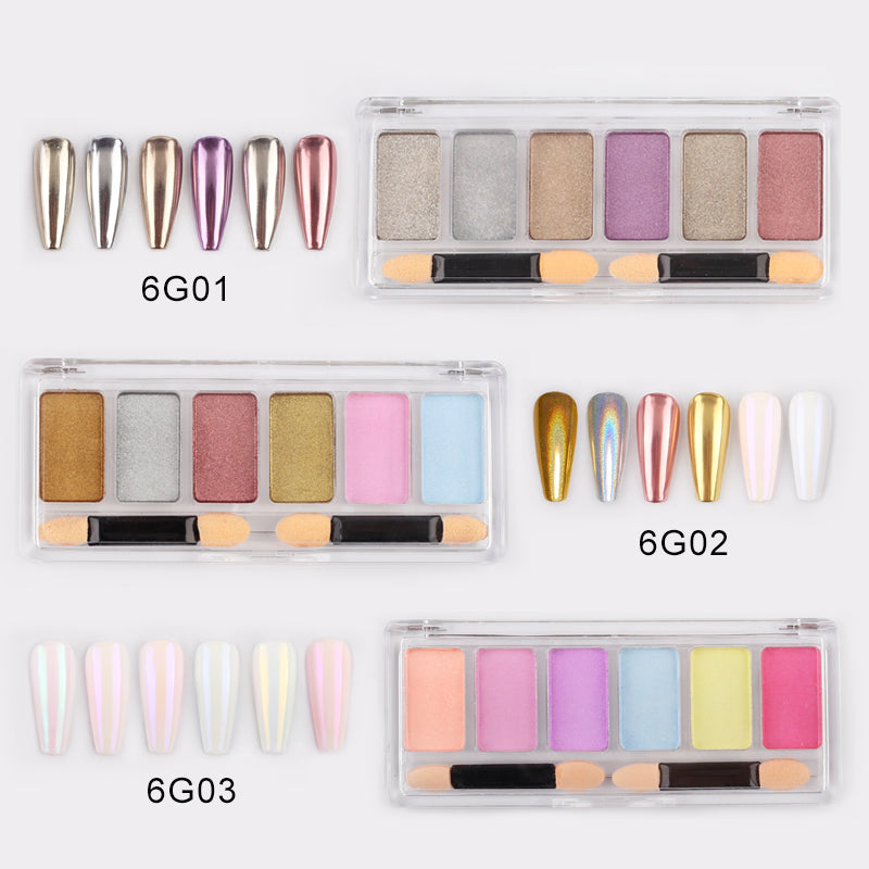 6 Colors Metallic Mirror Effect nail powder kit Nail Art  Pigment Powder