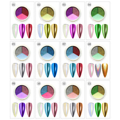 Chrome Nail Powder - 3 in 1 Solid Holographic Nail Powders, Mermaid Iridescent Chrome Nail Powders, Chameleon Powder Nail Pigment Mirror Finish Powder