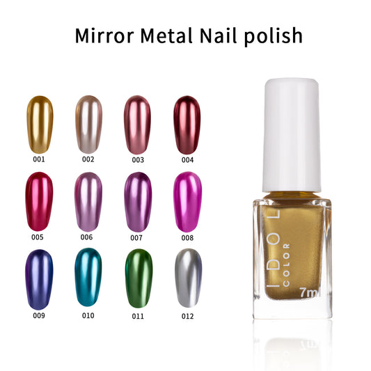 12 Colors Mirror Metallic Glitter Nail Polish  Quick-Dry Long Lasting 1080