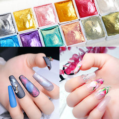 Shimmer Solid metallic Watercolor Nail  Glitter Paint Powder DIY ManicureSet