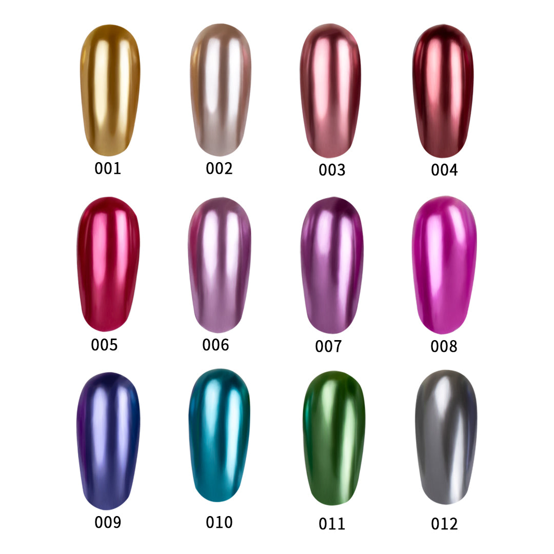 12 Colors Mirror Metallic Glitter Nail Polish  Quick-Dry Long Lasting