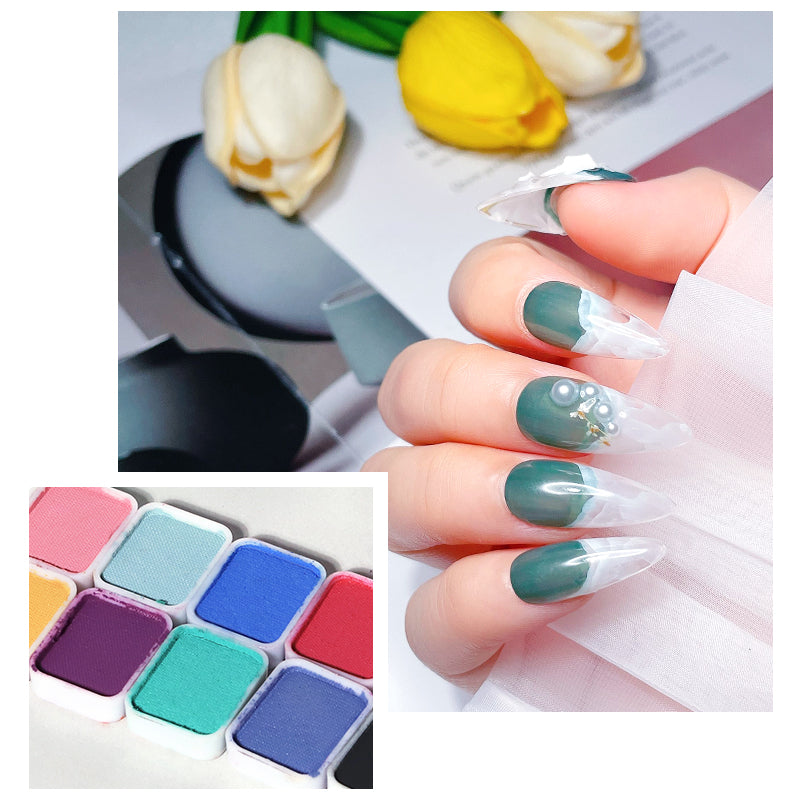 Shimmer Solid metallic Watercolor Nail  Glitter Paint Powder DIY ManicureSet